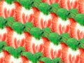 Background of strawberry slices and green leaf