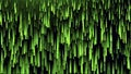 Background of stream of lines and strokes. Motion. Vertical lines move in stream on black background. Distortion in flow