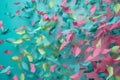 blue birthday confetti flying celebration background colorful event party festive carnival. Generative AI.