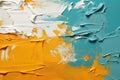 Background with strokes of oil paint in yellow, blue and white, abstract painting Royalty Free Stock Photo