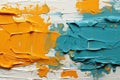 Background with strokes of oil paint in yellow, blue and white, abstract painting Royalty Free Stock Photo