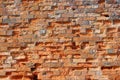 Antique and old red brick wall texture with marks of time.