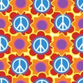 Background in the style of 60x. Psychedelic seamless pattern. Hi