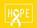 Background with stylized yellow ribbon. World childhood cancer awareness symbol, vector illustration. Royalty Free Stock Photo