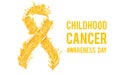 Background with stylized yellow ribbon. World childhood cancer awareness symbol, vector illustration. Royalty Free Stock Photo