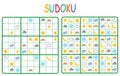 Background of a sudoku game with flat style weather icons with its solution