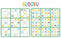 Background of a sudoku game with flat style weather icons with its solution Royalty Free Stock Photo