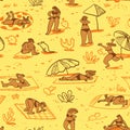 Background with summer beach girls. Seamless pattern with doodl Royalty Free Stock Photo