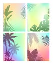 Background with summer leaves vector illustration set, cartoon flat silhouettes of green coconut palm tree leaf, plant Royalty Free Stock Photo