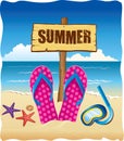 Background with summer sign, flip and starfish
