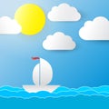 Background with sun, clouds and a boat. Royalty Free Stock Photo