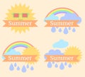 Background with sun, clouds, rainbow and rain Royalty Free Stock Photo