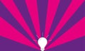 Background of sun rays with a light bulb on. Pink and purple explosion background. Vector illustration
