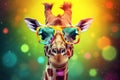 colorful portrait sunglasses giraffe mammal africa neck animal zoo wildlife. Generative AI.