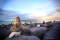 Background with sunset in the Reykjavik, Mountains. Royalty Free Stock Photo