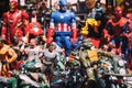 Background of superheroes action figures toys.