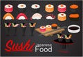 Sushi rolls flat food and japanese seafood sushi rolls. Royalty Free Stock Photo