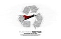 Silhouette of man in superhero suit flying with Recycle icon from binary code. Royalty Free Stock Photo