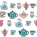 Background of Tea Time ,Tea cups, pots and Cupcake