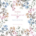 Background, template postcard with a floral ornament of the watercolor branches, flowers and berries, hand drawn in a pastel Royalty Free Stock Photo