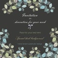 Background, template postcard with a floral ornament of the watercolor grey and dark blue leaves and branches Royalty Free Stock Photo