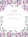 Background, template postcard with a floral ornament of the watercolor pink and purple leaves and branches, hand drawn in a pastel Royalty Free Stock Photo