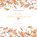 Background, template postcard with a floral ornament of the watercolor red autumn leaves