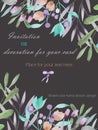 Background, template postcard with the watercolor branches, flowers and plants, hand drawn on a dark background Royalty Free Stock Photo