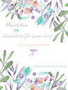 Background, template postcard with the watercolor branches, flowers and plants, hand drawn on a white background Royalty Free Stock Photo