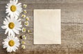 Craft paper on a wooden background with large and small daisies Royalty Free Stock Photo