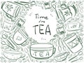 Background with text Time for tea - menu design. Doodle frame wi Royalty Free Stock Photo