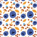Autumn pumpkin pattern with leaves and mushrooms, fun Halloween Royalty Free Stock Photo