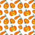 Autumn pumpkin pattern with leaves and mushrooms, fun Halloween Royalty Free Stock Photo