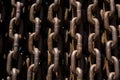 Background or texture from big metal and rusty chains and links. Royalty Free Stock Photo