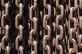 Background or texture from big metal and rusty chains and links. Royalty Free Stock Photo