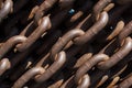 Background or texture from big metal and rusty chains and links. Royalty Free Stock Photo