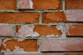 Background and texture of brick. Broken, scratched and cracked, brick on the wall.