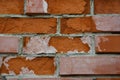 Background and texture of brick. Broken, scratched and cracked, brick on the wall. Royalty Free Stock Photo
