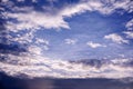 Bright blue sky and cotton clouds with sun lights on afternoon summer Royalty Free Stock Photo