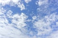 Background and texture of bright blue sky and cotton clouds with sun lights on afternoon summer Royalty Free Stock Photo