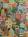 Background texture: colorful houses of an old European city. Wallpaper depicting medieval buildings. Picturesque, antique Royalty Free Stock Photo