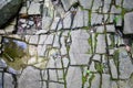 Background texture of cracked rocks near mountain river.