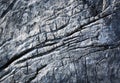 Detail of dark gray limestone rock with deep grooves