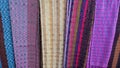 Fabrics on display in a souvenir shop in the town of Paro in Bhutan Royalty Free Stock Photo