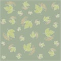 Background texture with floral pattern. Light green leaves and pink fruits of viburnum on a pastel green background, autumn