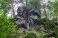 Background texture of a gray brown stone on the rock of the mountain discovered during archaeological excavations as a monument to