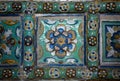 Background texture hand-painted tile. Ceramics with hand painted traditional patterns. Antique hand-painted mosaic tiles