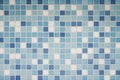 Background and texture of Mosaic tiles in blue, azure and white on decorative wall