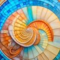 Background texture of mother-of-pearl twisted seashell, Fibonacci spiral, mosaic, golden section Royalty Free Stock Photo