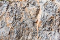 Background and texture of mountain layers and cracks in sedimentary rock on cliff face. Cliff of rock mountain. Royalty Free Stock Photo